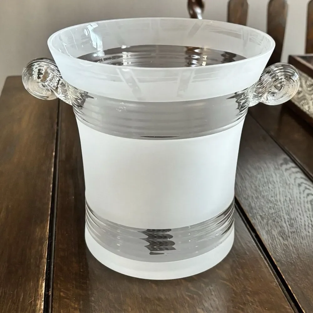 Vintage FTD Commemorative Millennium Ice Bucket Frosted Glass Scroll Handles 2qt
